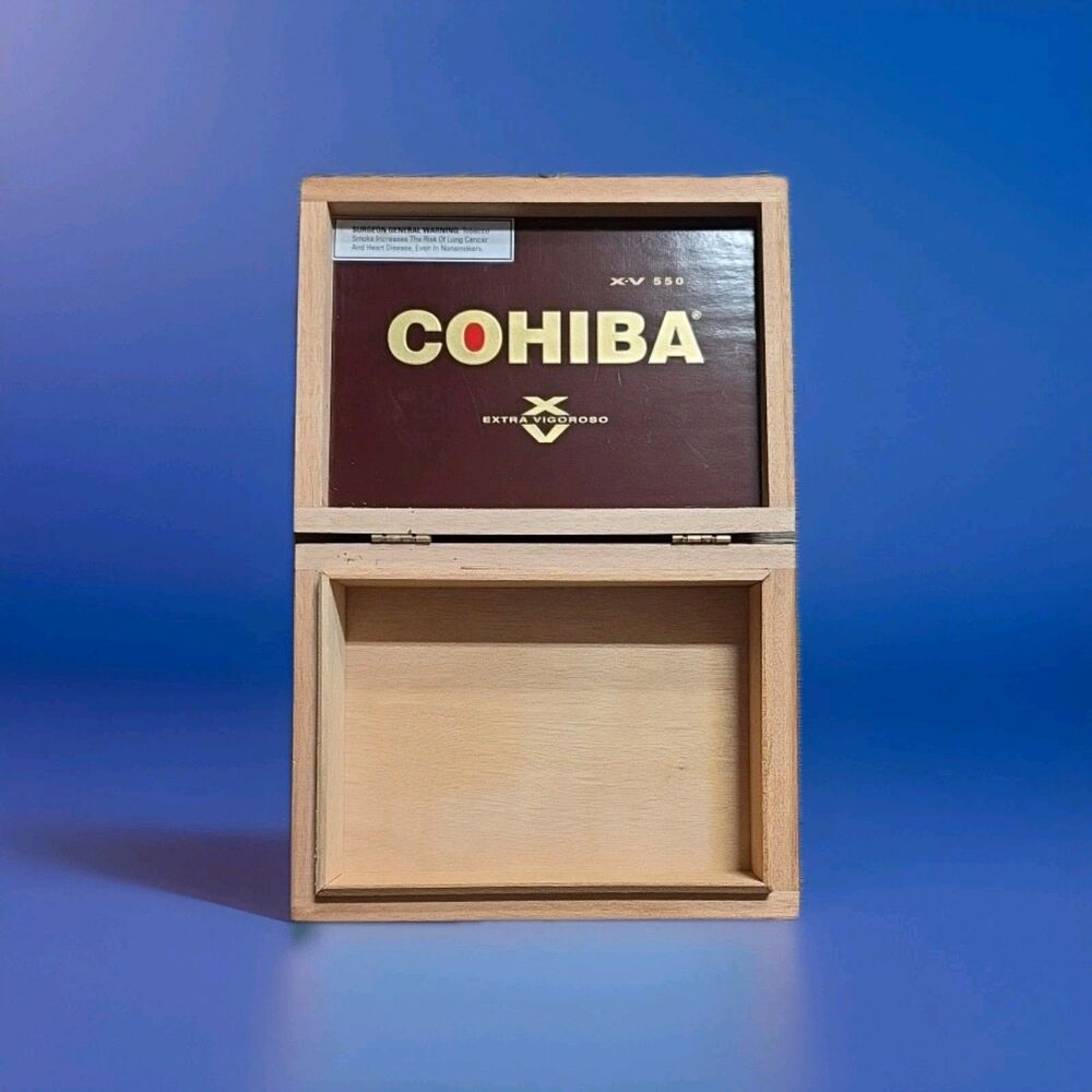 🚬 COHIBA Extra Vigoroso XV 550 Wood Hinged Lid CIGAR BOX Empty 6.5" x 7.5" x 2"